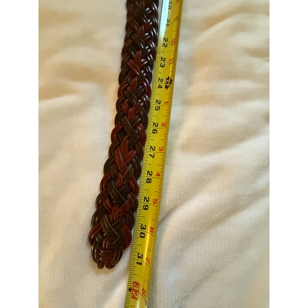 Lands End Braided Leather Belt Size 28 Brown Multi Color Gold Buckle Vintage
